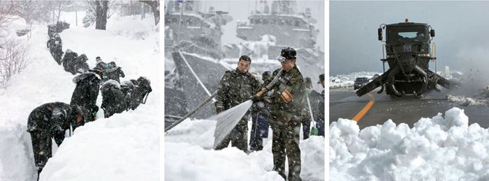 面对暴雪陆海空军的不同“除雪作战”
